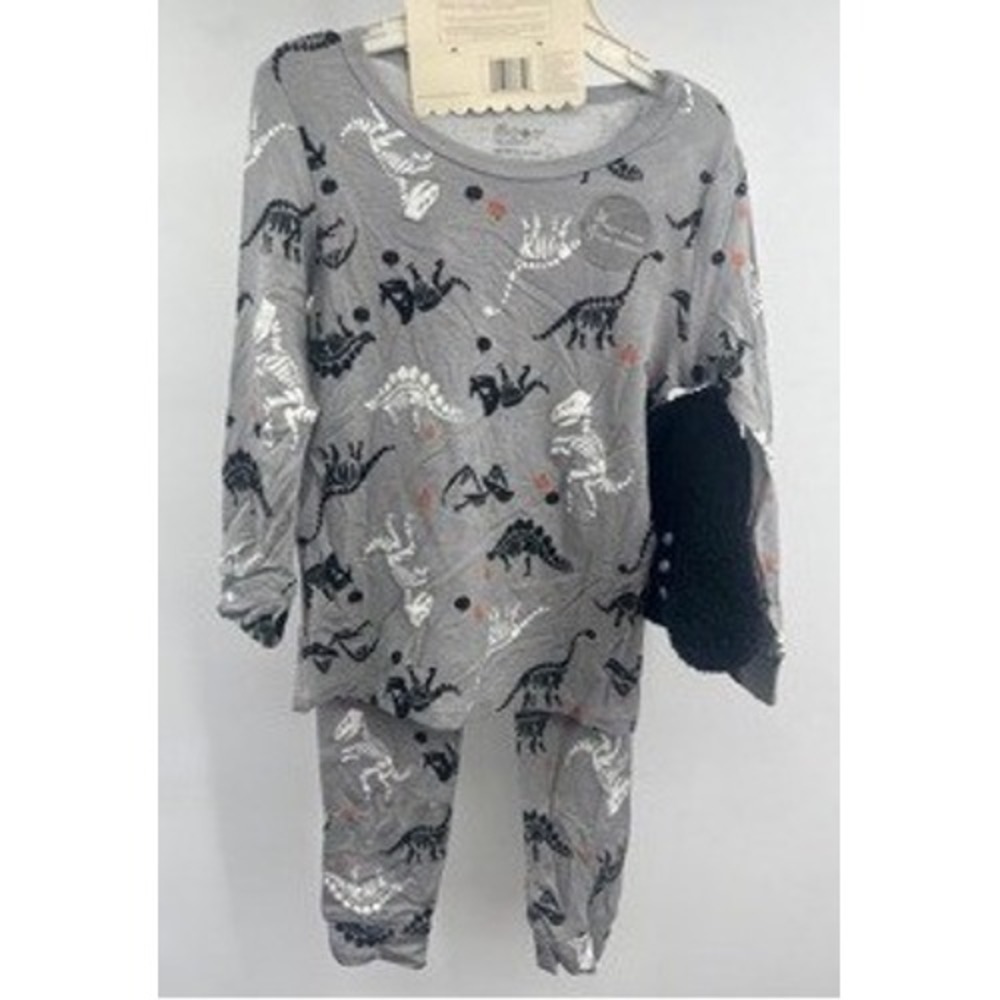 Rabbit Moon NEW Gray Dinosaur Skeleton Bamboo Pajama Set 3pc 24M Sleepwear
